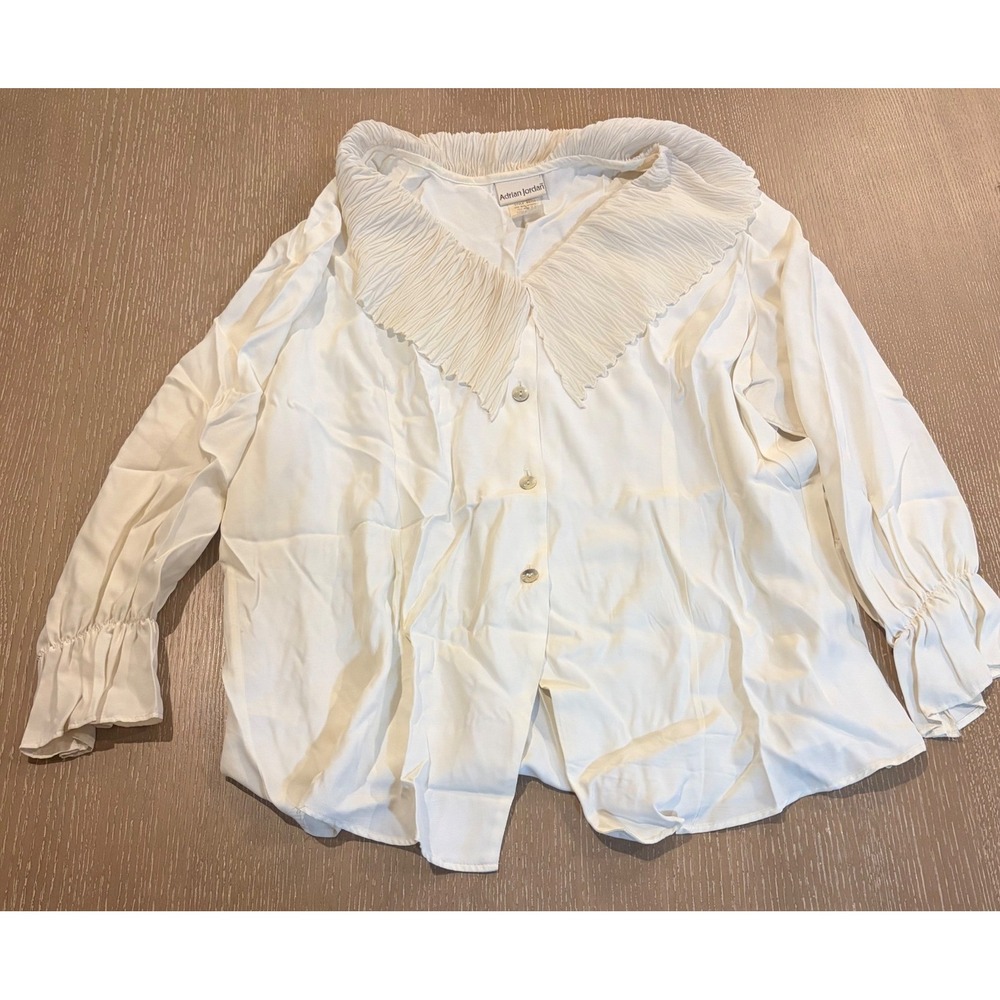 Adrian Jordan White Pleated Collar Button Front Blouse Womens Plus 22/24 Vintage